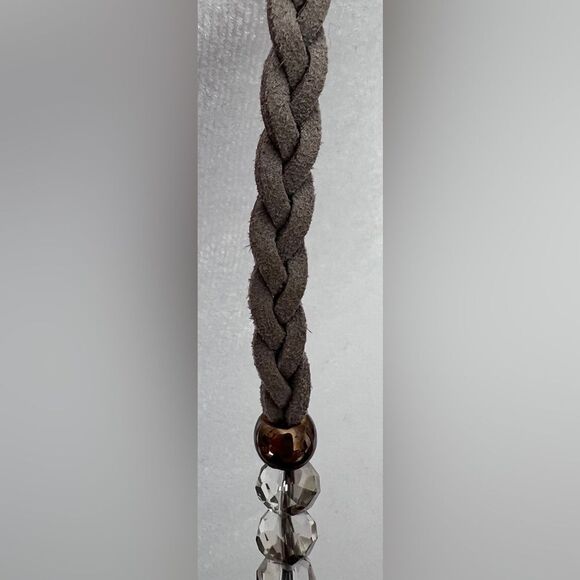 21” Boho Vintage Gray Suede Beaded Tassel Braided Long Necklace - Picture 6 of 7